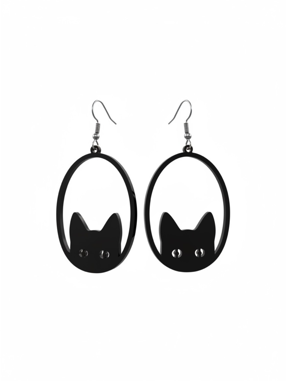 Black Cat Silhouette Hoop Earrings